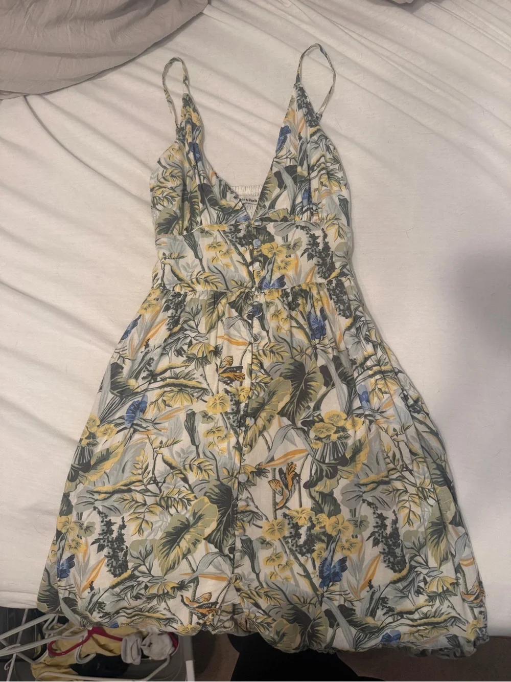Abercrombie & Fitch White Floral Maxi Dress with Yellow and Blue Accents